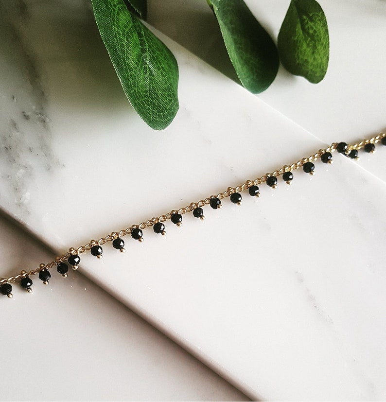 Delicate black beaded chokerdainty choker crystal beads gold filled necklace gift for her choker beaded choker short necklace