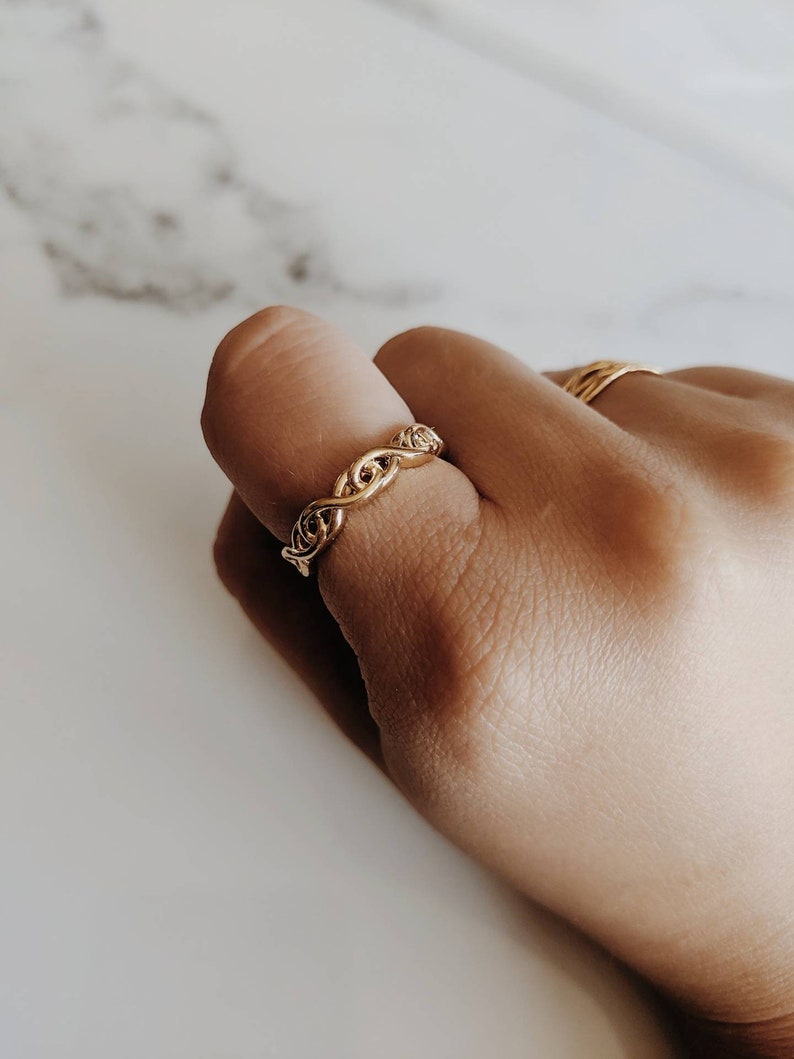 Gold twisted ring stackable ring adjustable gold platedrings gift for her delicate ring