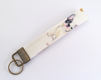 Bulldog keyring, Wristlet, wristlet keyring, Key Ring, Key Fob, Keyring, Wrist Strap Key Holder, Gift for her, Lanyard, Frenchie, Keychain