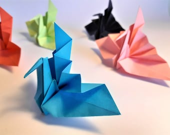 Free Shipping set of 6 Origami Cranes - Japanese print Origami Paper Cranes, Gift for her, Gift for luck, Gift of health, Gift for kid