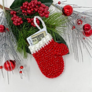 Mini padrão de crochê com enfeite de luva, porta-cartões de presente, porta-dinheiro, enfeite de natal, crochê para presente de feriado