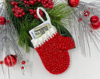 Mini Mitten Ornament Crochet Pattern, Gift Card Holder, Money Holder, Christmas Ornament, Holiday Gift Crochet