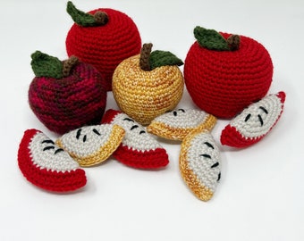 Patrón de crochet Amigurumi de manzana y rodajas, decoración del hogar de otoño