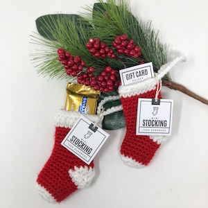 Mini padrão de crochê com enfeite de meia, porta-cartão de presente, enfeite de Natal