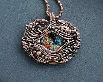 Gioielli con ciondolo occhio di drago, collana occhio di drago, collana di spettrolite Chunky Labradorite, ciondolo con avvolgimento di filo fantasy di grandi dimensioni