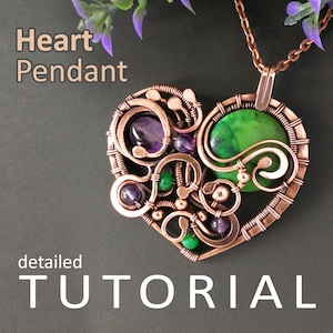Mother's Day gift DIY, Wire wrap heart pendant tutorial, Wire weaving necklace PDF, Jewelry making step by step guide, Sweetheart gift image 1