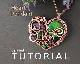 Mother's Day gift DIY, Wire wrap heart pendant tutorial, Wire weaving necklace PDF, Jewelry making step by step guide, Sweetheart gift