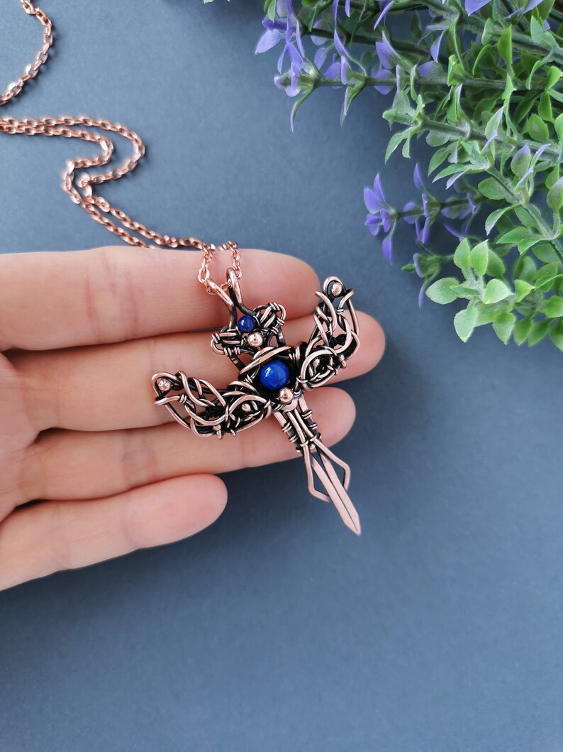 Sword Pendant Dagger Necklace Jewelry Wire Wrapped Blue Lapis Etsy