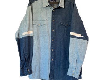 Wrangler L western heren colorblock Pearl Snap Lightening Aztec Vintage
