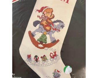 Banar Designs Teddy Bear Rocking Horse Stocking Counted Cross Stitch Kit 16.5"