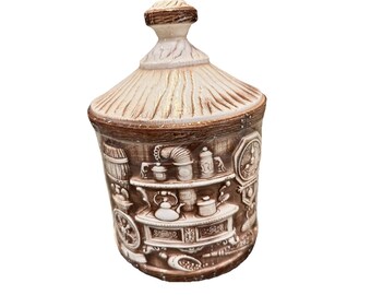 Vintage Made In Japan Early American Frontier Ceramic Cookie Jar Cottagecore