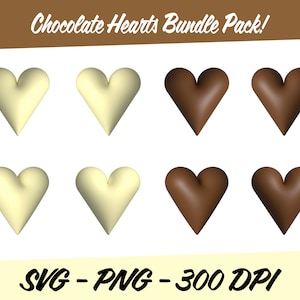 Corações de chocolate, Dia dos namorados PNG, Dia dos namorados, Clipart Svg, Coração de chocolate PNG, Download digital instantâneo, Coração de doce