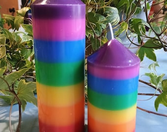 2 Rainbow Layered Church Candles, Rainbow Round Pillar Candles, Set of 2 Paraffin Wax Candles, Decorative Candles