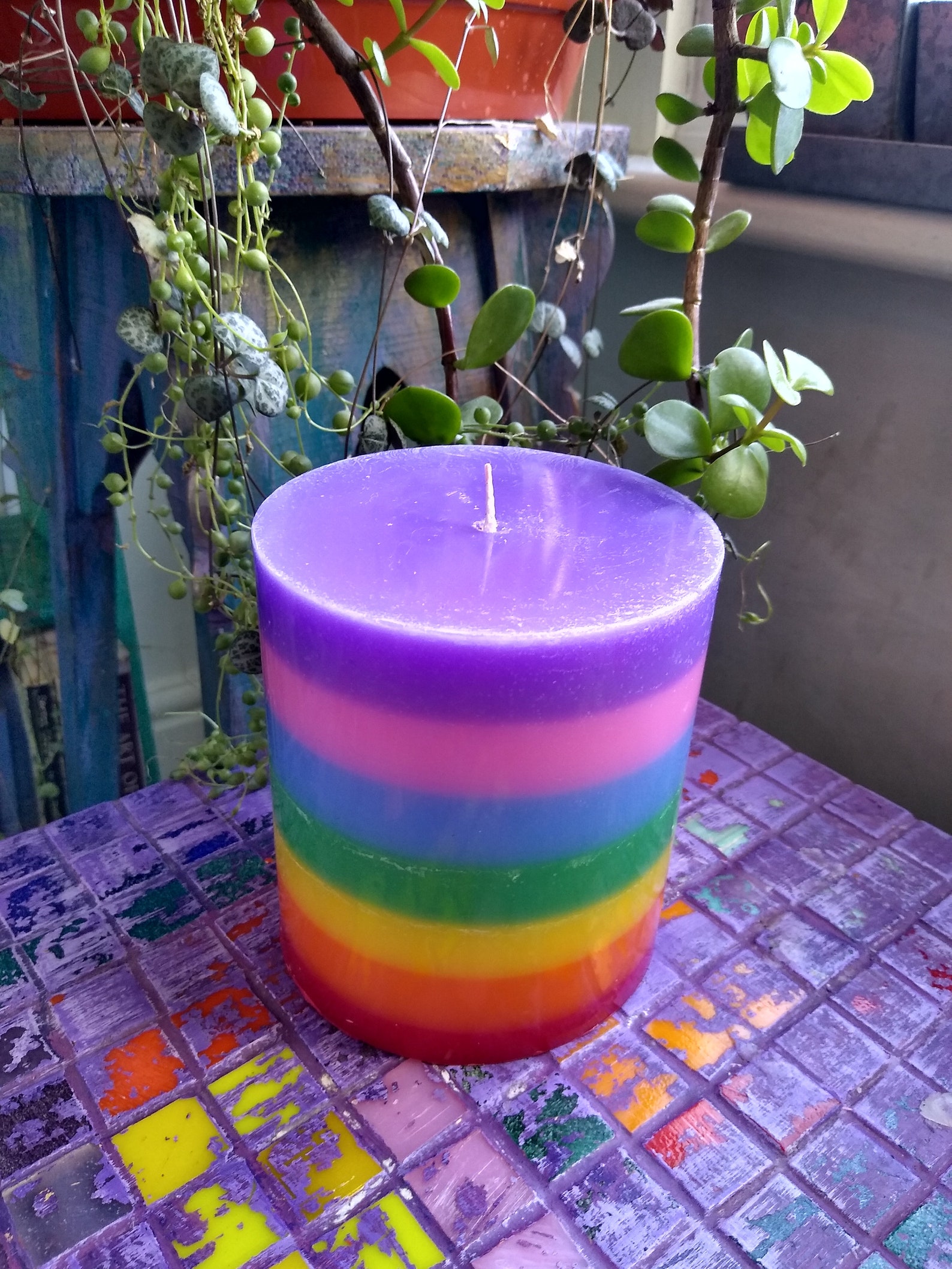 Large Wide Round Pillar Rainbow Candle Paraffin Wax Candle Etsy
