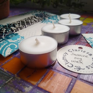 Jasmine Scented Tealights, Soy Wax Tealights, Set of Four with Gift Box and Tag