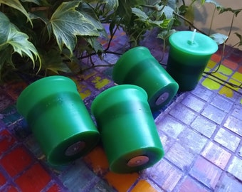 Green Votive Candles, Unscented Paraffin Wax Decorative Candles, Set of Four in Gift Box