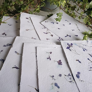 A5 Lobelia Recycled Paper Sheets, Botanical Paper, Pressed Flower Paper, 10 Handmade Sheets of 15 cm by 21 cm