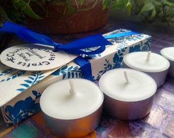 Cedarwood and Jasmine Scented Tealights, Soy Wax Tealights, Set of Four with Gift Box and Tag