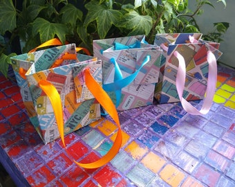 Tiny Journey Themed Paper Gift Bags with Matching Gift Tags - Set of Three, Handmade Gift Bags