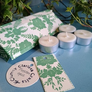 Moroccan Spice Scented Tealights, White Soy Wax Tealights, Set of Four with Gift Box and Tag