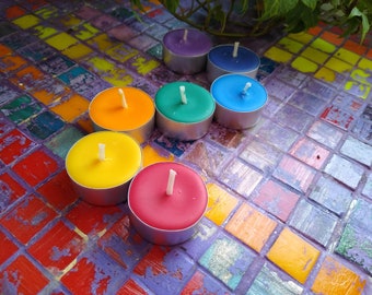 Chakra Tealight Candle Set in Gift Box, 7 Scented Tealight Candles,  Soy Wax Tealights,  Rainbow Tealights, Gift Ready