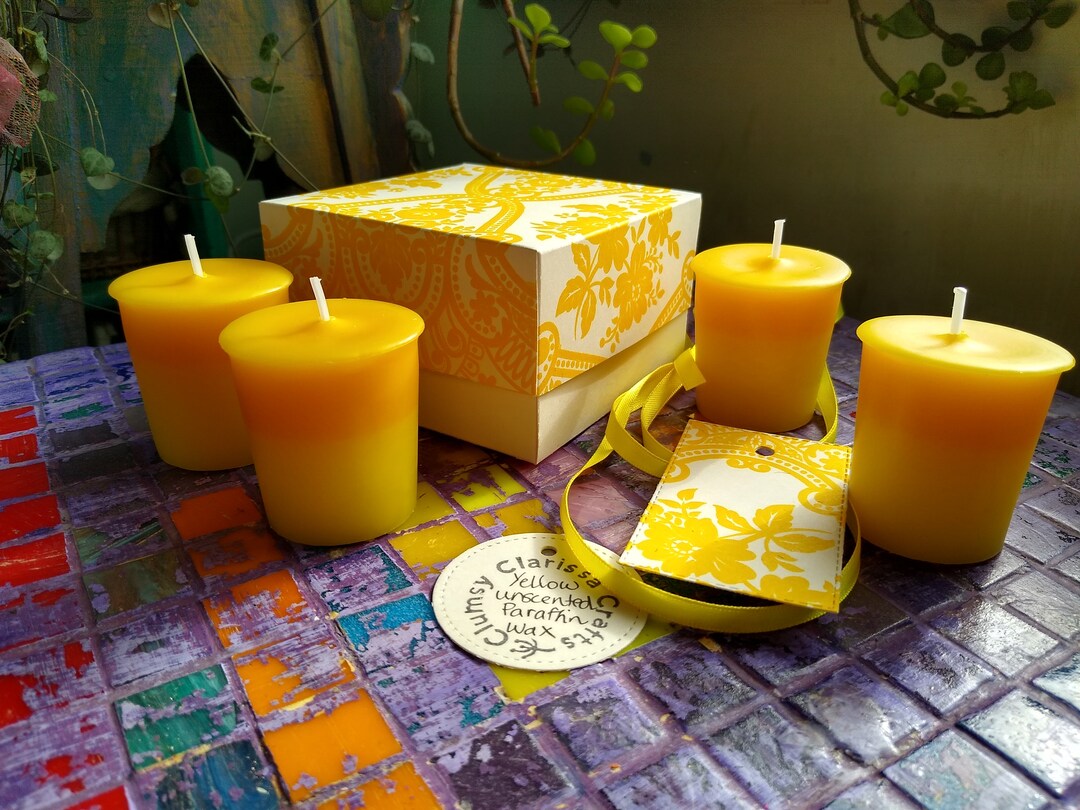 Yellow Votive Candles, Unscented Paraffin Wax Decorative Candles, Set