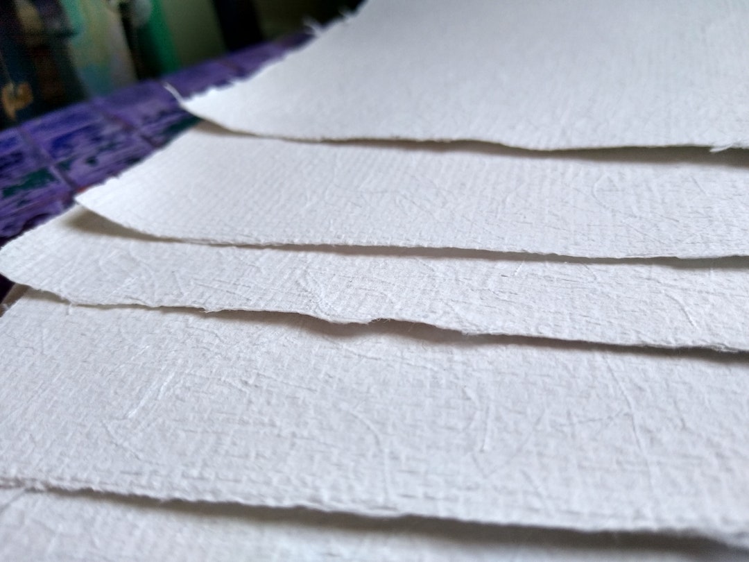 Handmade Paper, A5 Threaded White Recycled Paper Sheets, 10 Sheets of ...
