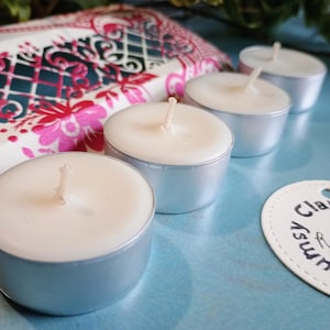 Raspberry Scented Tealights, Soy Wax Tealights, Set of Four with Gift Box and Tag