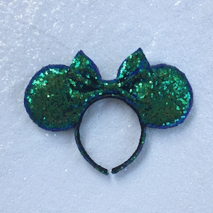 Holographic Pailletten Blau/Grün Minnie Maus Ohren, Mickey Paillettenohren,Paillettenohren