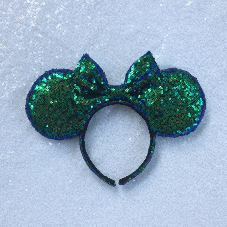 Holographic Sequin Blue/Green Minnie Mouse Ears, Mickey Sequin Ears,Sequin Ears image 1