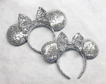 Mommy and Me silver Minnie Mouse ears handmade headband accessories Minnie Mouse Disney ears