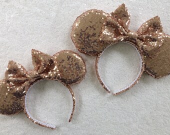 Rose Gold Sequin Mommy and Me Minnie Mouse Ears set , Sequin Ears, Mickey Mouse Ears, Sequin Mouse Ears - Disney Ears Mommy and Me set