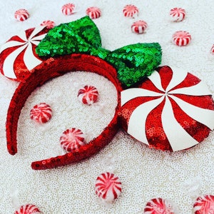 Christmas theme candy Minnie Mouse ears Christmas hair accessories Disney theme Minnie Mouse ears