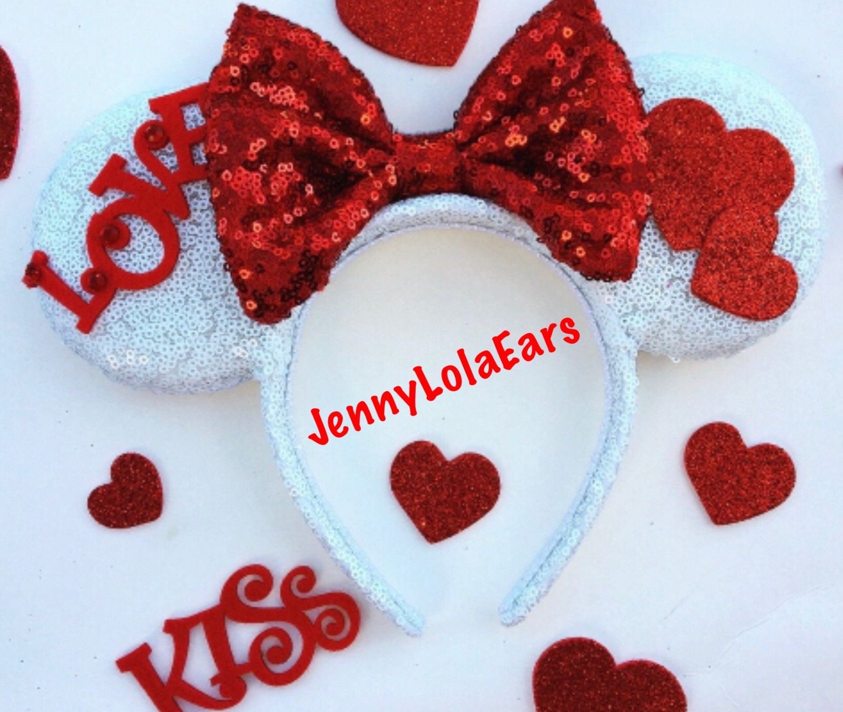Disney Minnie Mickey Ears Love White Pink Hearts Valentine's Day Headband