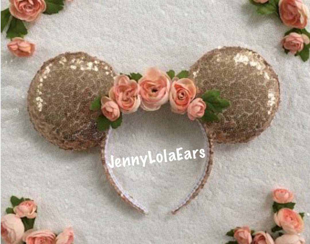 Sequin Floral Minnie Mouse Ears Rose Gold,white,gold - Etsy display picture 1
