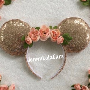 Sequin Floral Minnie Mouse Ears Rose Gold,White,Gold
