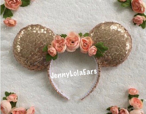 Disney Minnie Ears Sequin Floral Dark Blue Floral and Sequin Minnie Mouse Ears | Blue Disney  main image 4