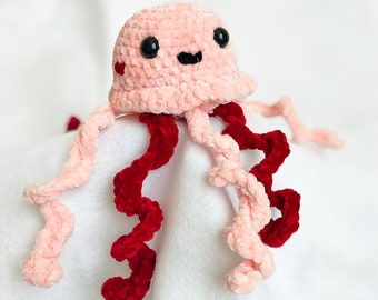 Handmade crochet heart pink and red jelly fish plush toy