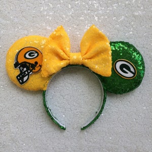 Green Bay Packers  Mickey Mouse Minnie Mouse Ears Headband Green Bay Packers Hair Bow