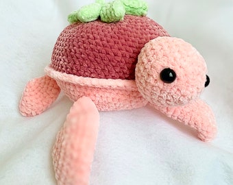 Handmade crochet strawberry turtle plushy toy