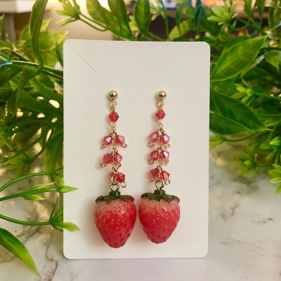 Cute Strawberry Dangle Earrings Gold Plated Fruit Earrings Drop