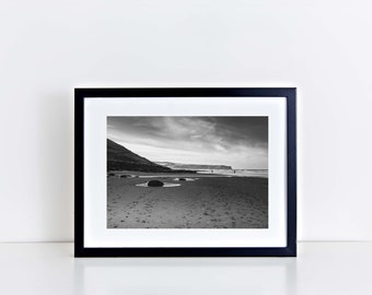 Wall Art Home Decor Black and White Print North Yorkshire: Sandsend Beach, Yorkshire