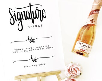 Signature Drinks Wedding Sign Printable Template, Bar Party Sign, Event Decor, Modern Calligraphy, Drinks Decor Editable Printable PDF