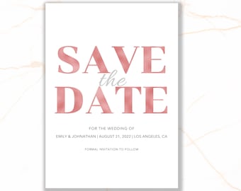 Save the Date Wedding Printable Invitation | Wedding Invite | Save the Date Digital Invitation | Printable Invite | Minimalistic Rose Gold