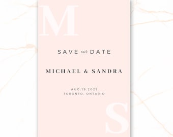 Save the Date Wedding Printable Invitation | Wedding Invite | Save the Date Digital Invitation | Printable Invite | Minimalistic Pink White