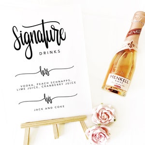 Signature Drinks Wedding Sign Printable Template, Bar Party Sign, Event Decor, Modern Calligraphy, Drinks Decor Editable Printable PDF