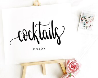 Cocktails Bar Drinks Wedding Sign PDF Digital Print, Wedding Sign, Modern Calligraphy, Modern Script, Wedding Sign Decor Printable Template