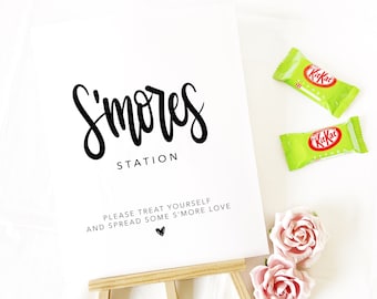 S'mores Station, S'mores Bar Wedding Sign Printable Template, Wedding Décor, Printable Wedding Sign, DIY Wedding Decor, Modern Calligraphy