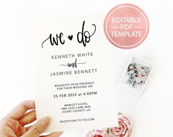 Wedding Invitation Printable Template, Editable PDF Digital Download, Wedding Invite, Minimalistic, Modern Calligraphy, Instant Download