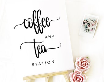Coffee and Tea Station Wedding Sign Printable Template, Wedding Décor, Printable Wedding Sign, DIY Wedding Decor, Modern Calligraphy